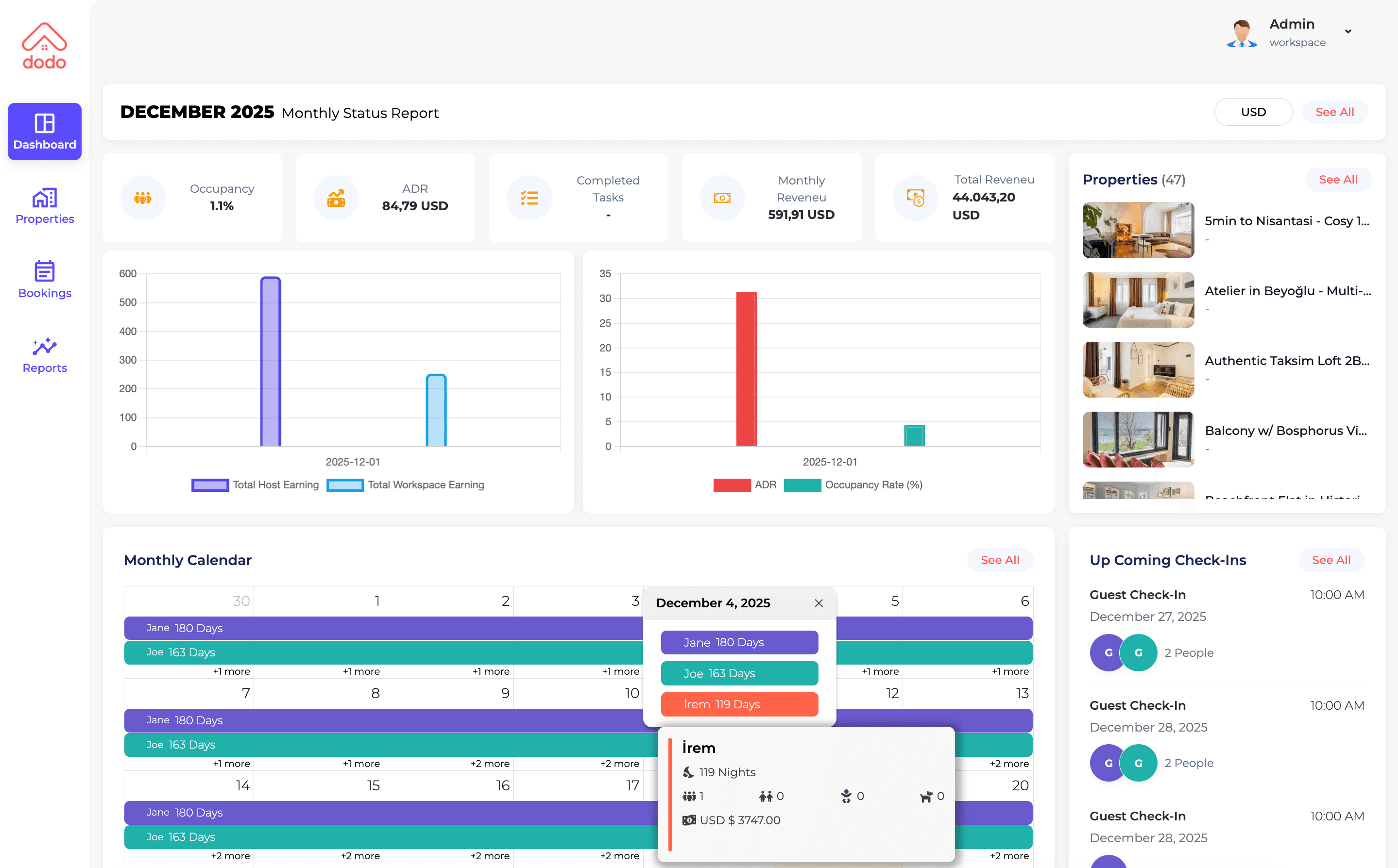 Owners portal dashboard