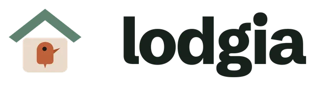 lodgia logo, colour, for light backgrounds. Always written in lowercase.